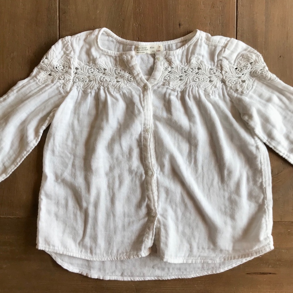 Zara white lace detail button down long sleeve